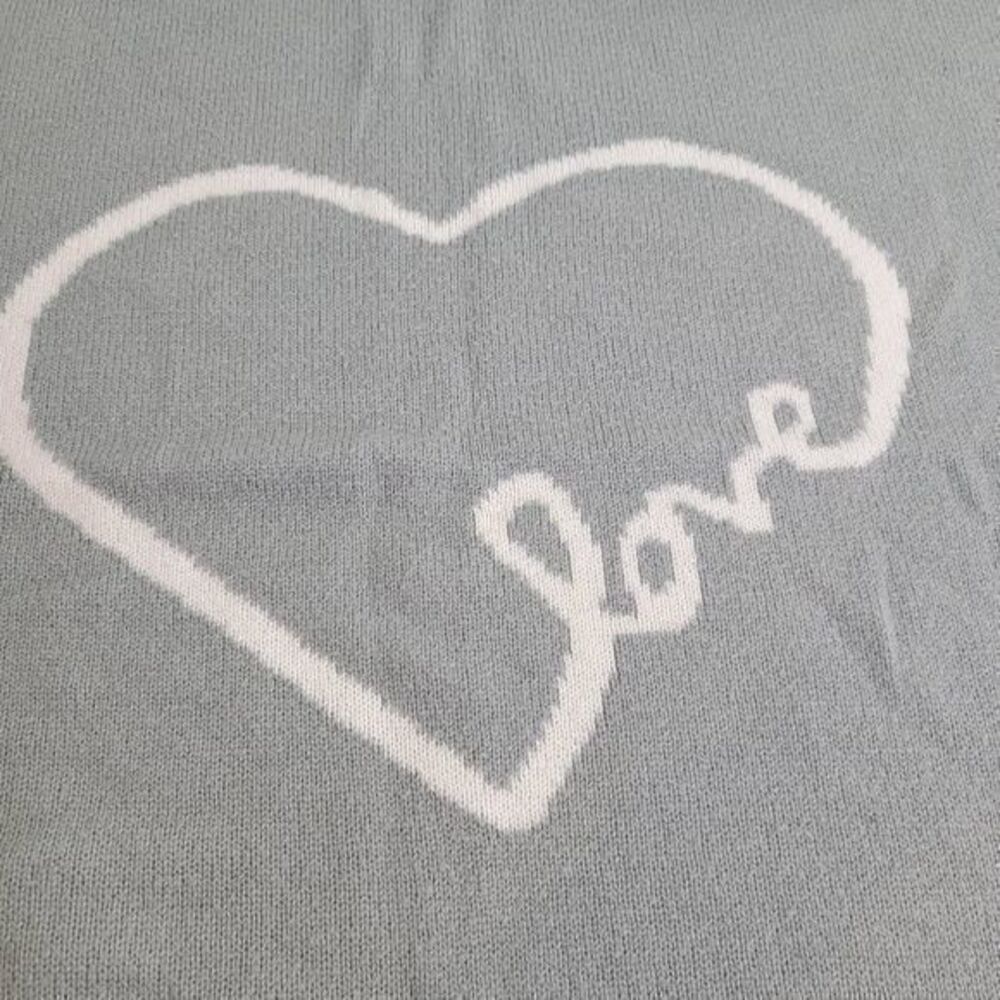 Pottery Barn Kids Heart Love Knit Baby Blanket Gray White Boarder Size 30x40